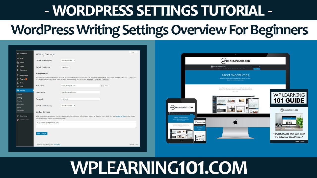 Tutorial On Write Free WordPress Writing Settings Overview Tutorial For Beginners (Step By Step)